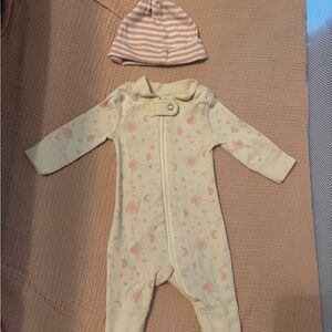 Hanna Andersson Pink and Cream Kids One Piece with Hat